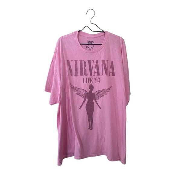 NIRVANA Distressed Pink Angel Graphic T Shirt Grunge Rocker Tee Plus Size 1X NEW - Picture 1 of 7